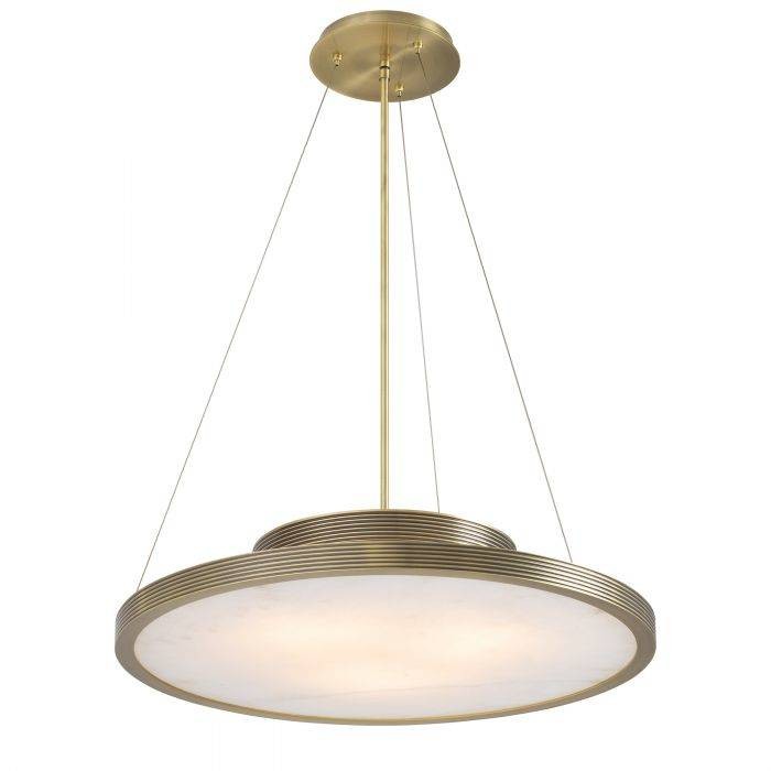 Low Profile Brushed Brass and Alabaster Chandelier