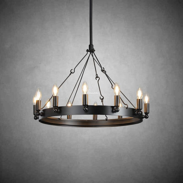 Low Profile Burnished Brass Iron Ring Chandelier