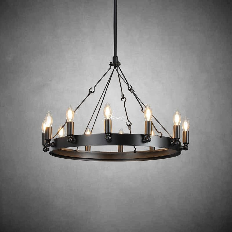 Low Profile Burnished Brass Iron Ring Chandelier