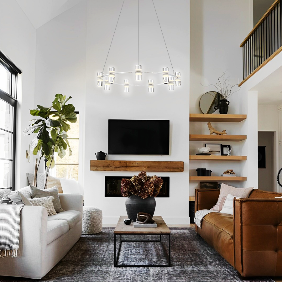 Low Profile Chrome and Acrylic Linear Cluster Chandelier