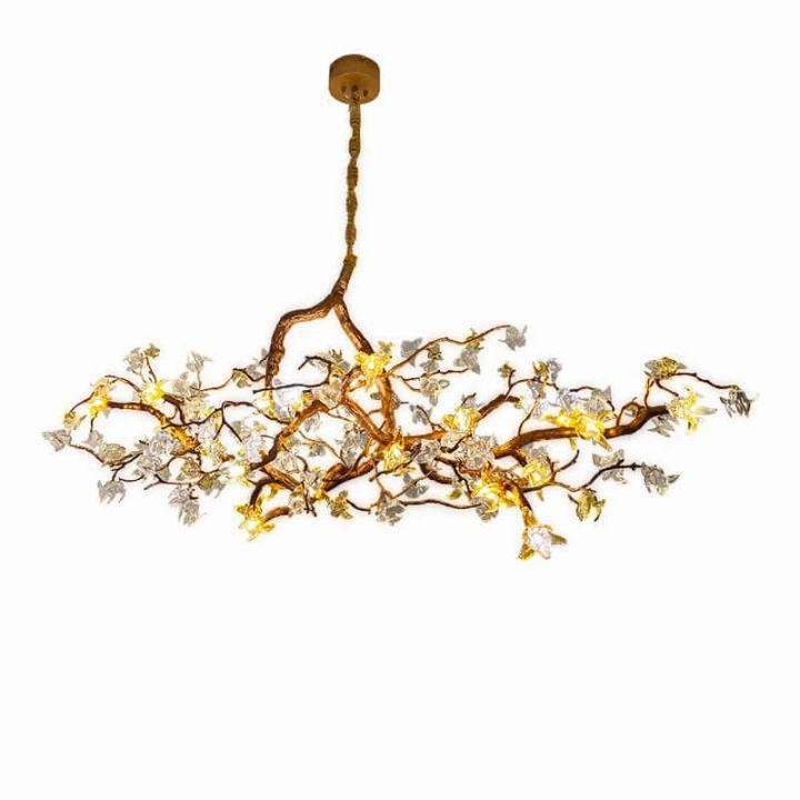 Low Profile Copper Chandelier with Clear Glass Flowers