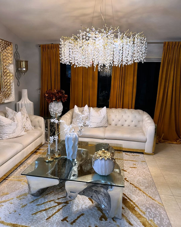 Low Profile Crystal Blossom Aluminum Branch Chandelier