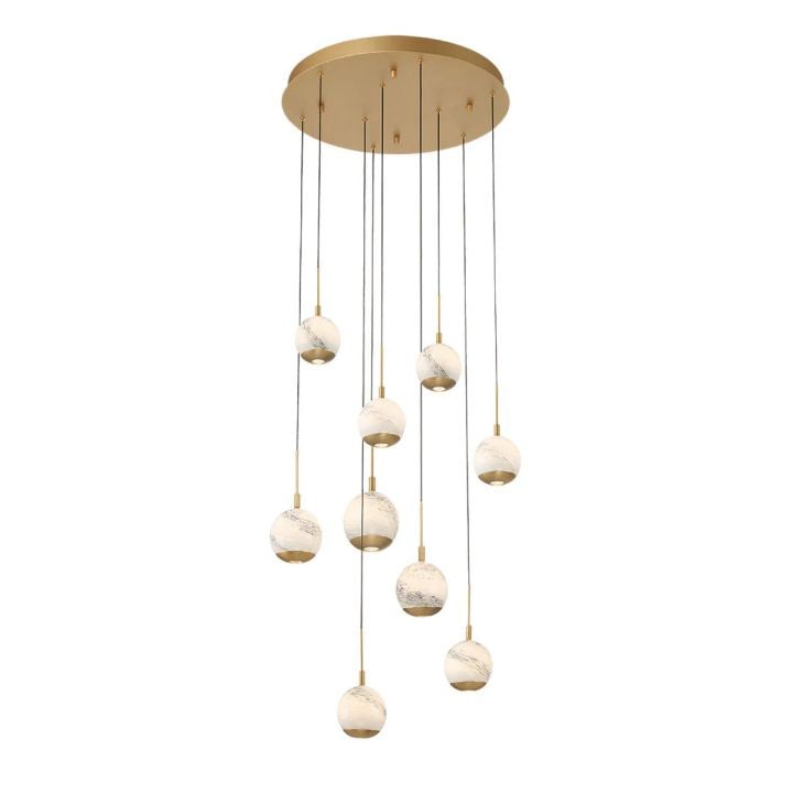 Low Profile Disc Alabaster Glass Cluster Chandelier
