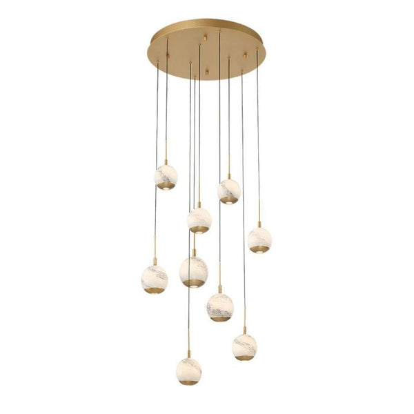 Low Profile Disc Alabaster Glass Cluster Chandelier