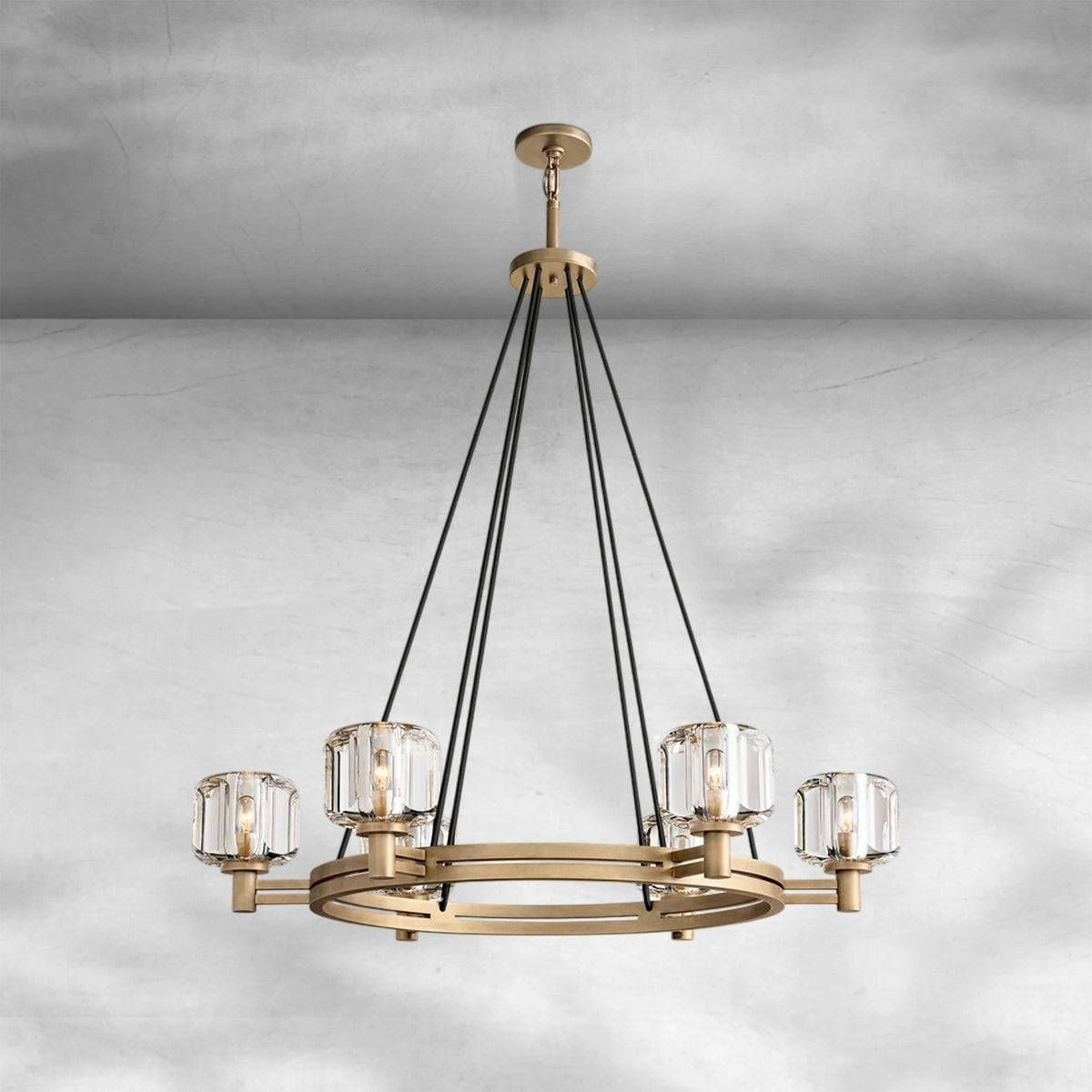 Low Profile Faceted Crystal Ring Chandelier