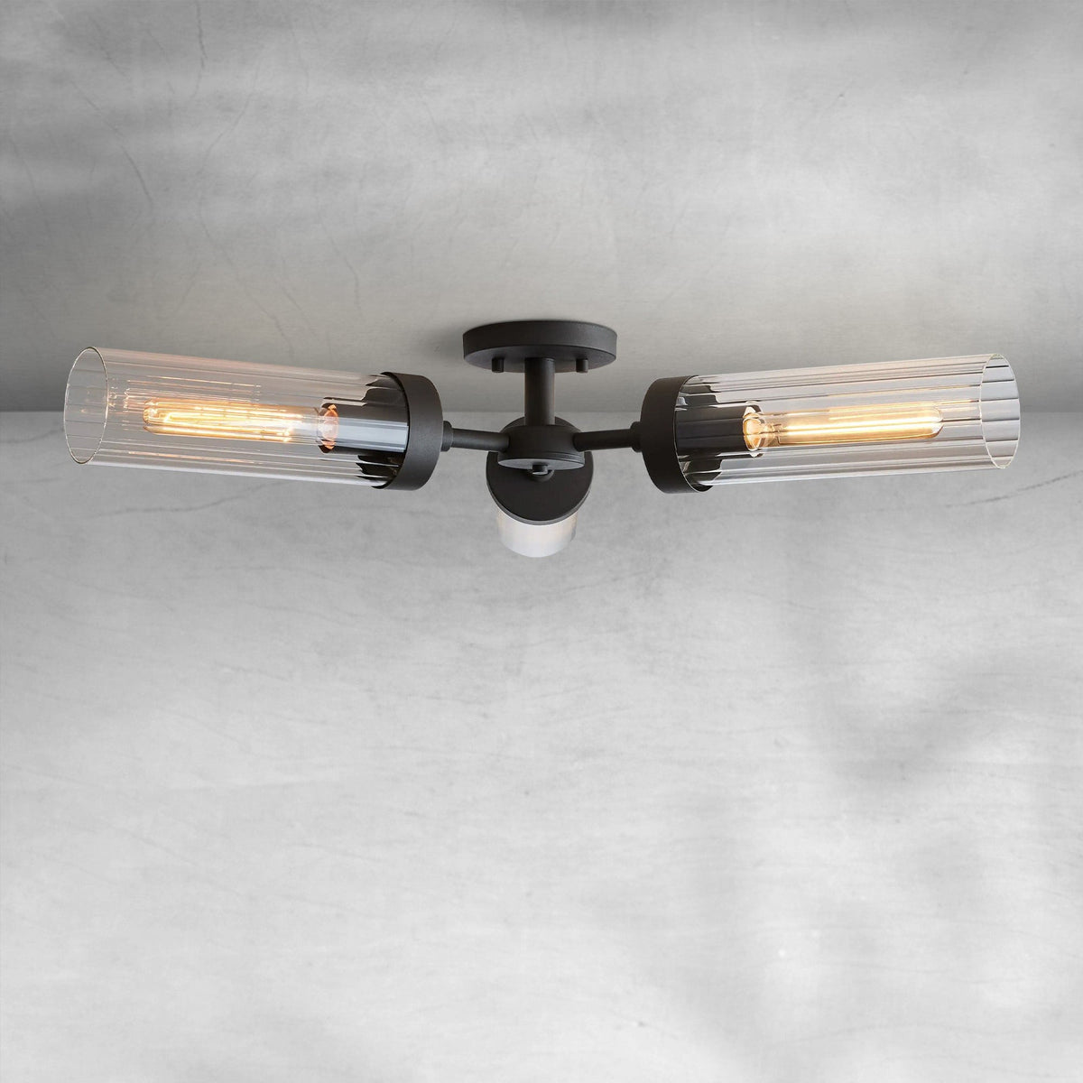 Low Profile Fluted Glass and Steel Flush Mount
