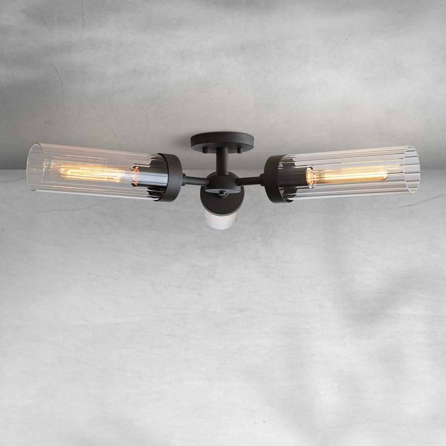Low Profile Fluted Glass and Steel Flush Mount