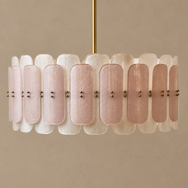 Low Profile Glass and Brass Cluster Chandelier