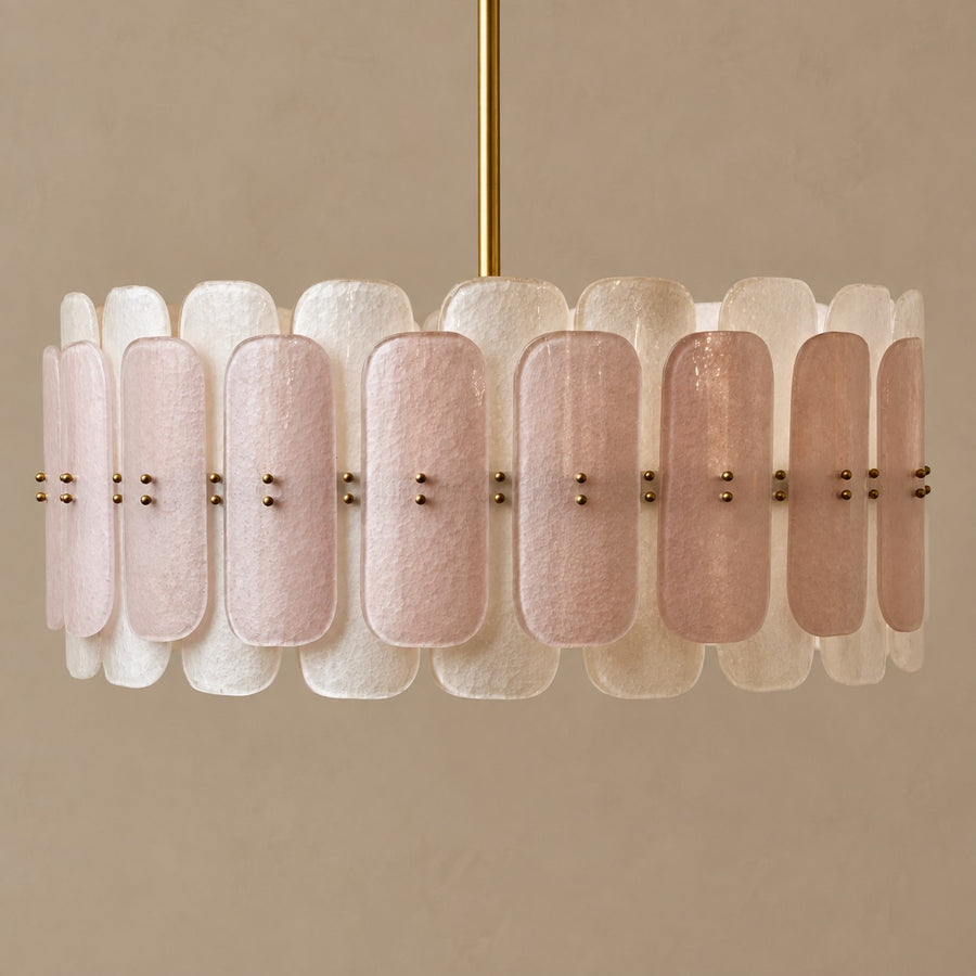 Low Profile Glass and Brass Cluster Chandelier