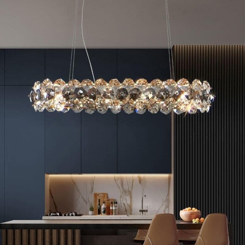Low Profile Linear Crystal and Steel Chandelier