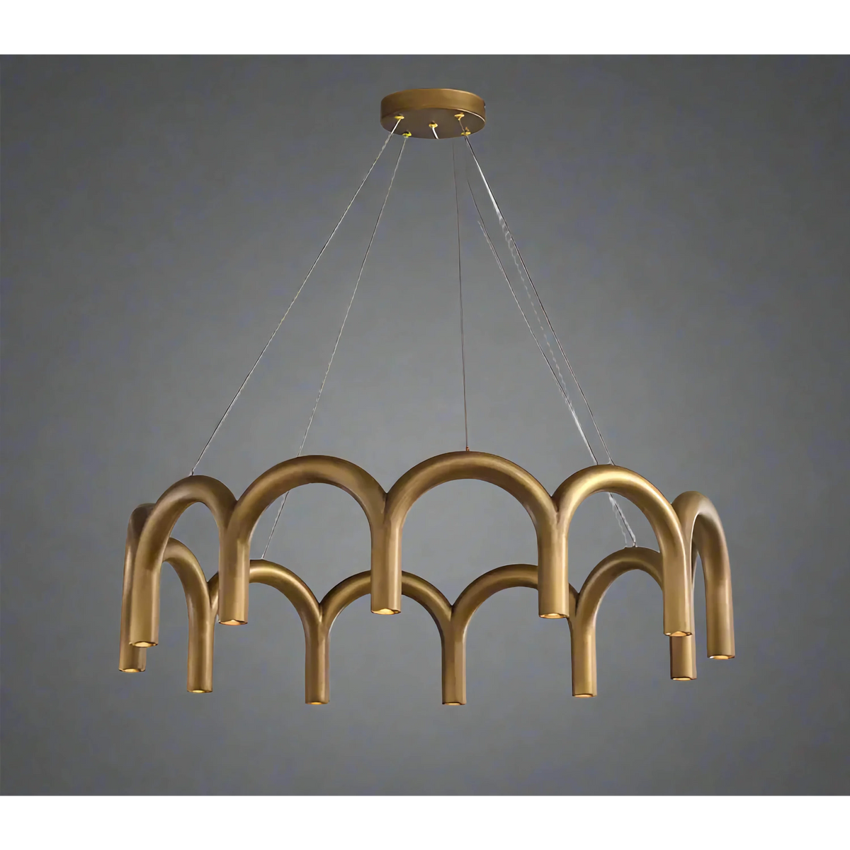Low Profile Patinated Brass Arch Ring Chandelier