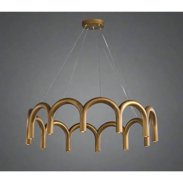 Low Profile Patinated Brass Arch Ring Chandelier