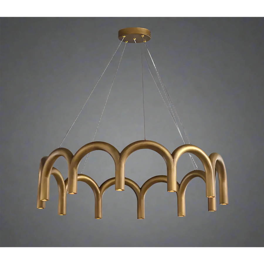 Low Profile Patinated Brass Arch Ring Chandelier