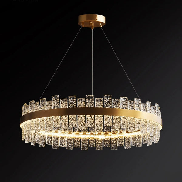 Low Profile Round Copper and Crystal Flake Chandelier