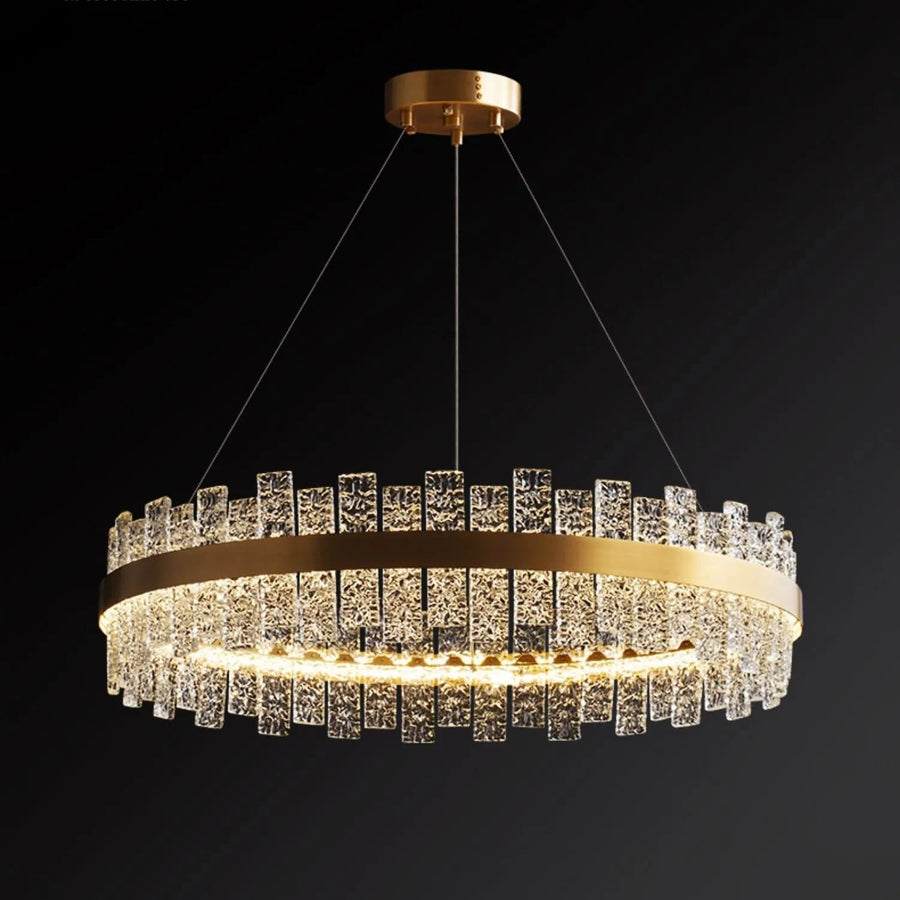 Low Profile Round Copper and Crystal Flake Chandelier