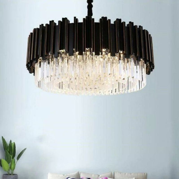 Low Profile Round Crystal and Stainless Steel Chandelier