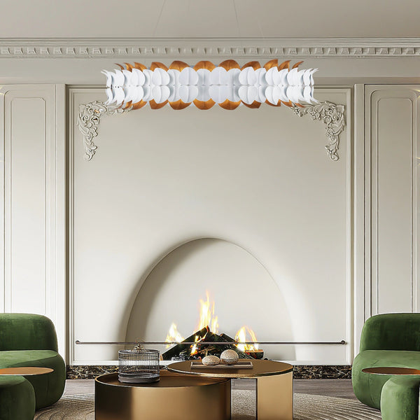 Low Profile White and Gold Leaf Ring Chandelier