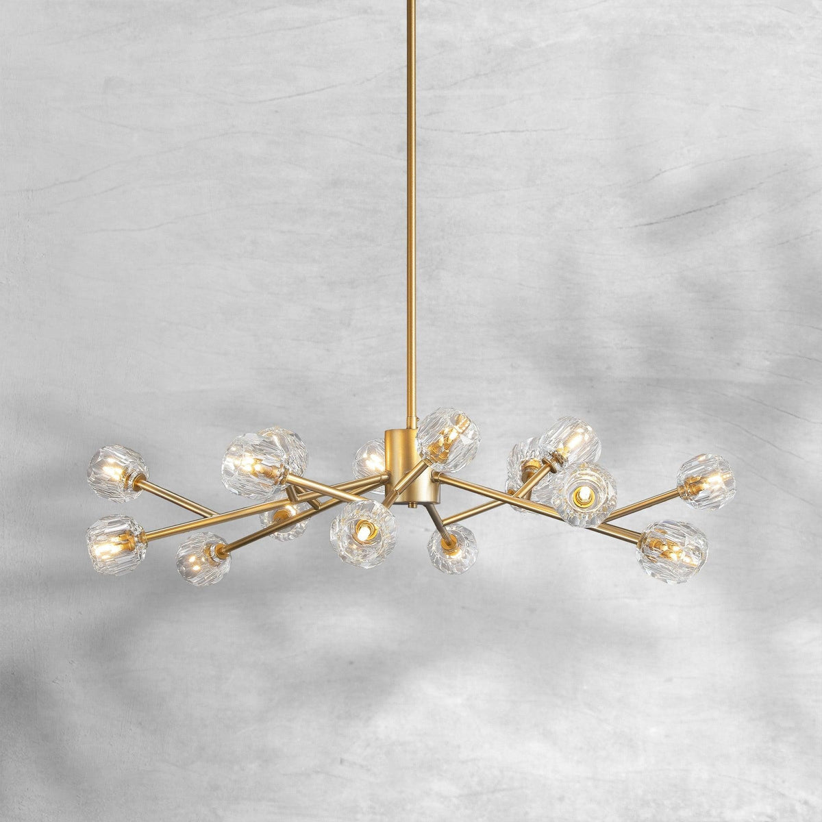 Low Round Crystal Sphere Cluster Brass Chandelier