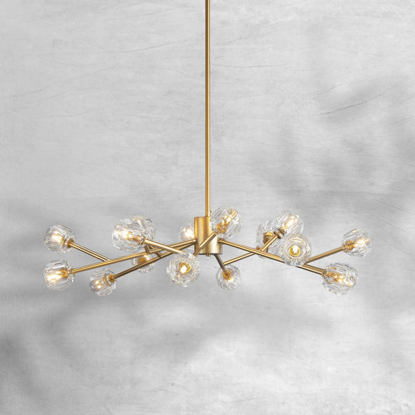 Low Round Crystal Sphere Cluster Brass Chandelier