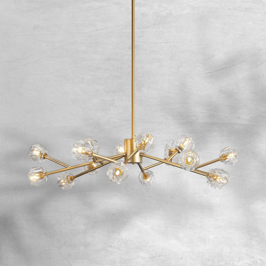 Low Round Crystal Sphere Cluster Brass Chandelier