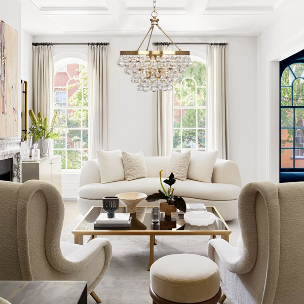 Low Solid Brass and Crystal Linear Chandelier