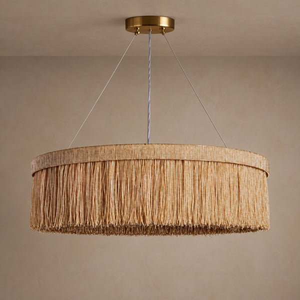 Low Woven Rattan Ring Chandelier with Acrylic Diffuser