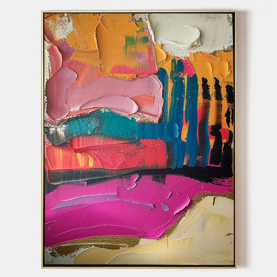 Magenta and Saffron Impasto Abstract