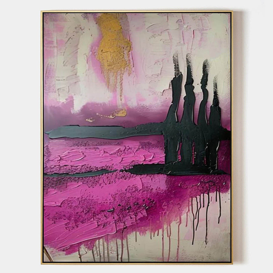Magenta Shoreline with Dark Silhouettes
