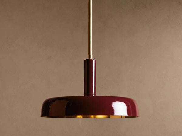 Mahogany Lacquer Drum Pendant with Brass Interior