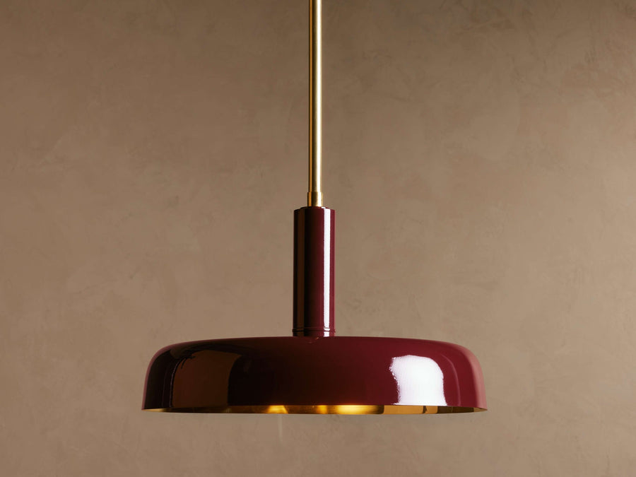 Mahogany Lacquer Drum Pendant with Brass Interior