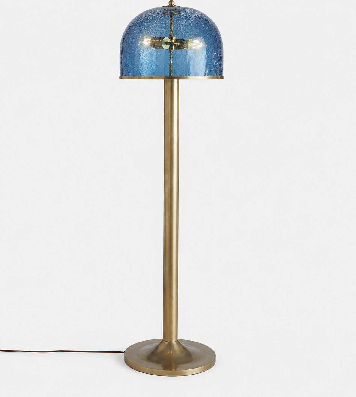 Marine Blue Crackle Glass Dome Brass Floor Lamp
