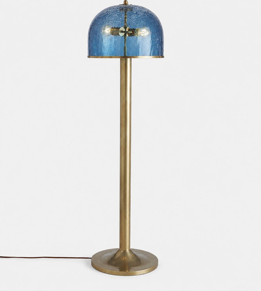Marine Blue Crackle Glass Dome Brass Floor Lamp