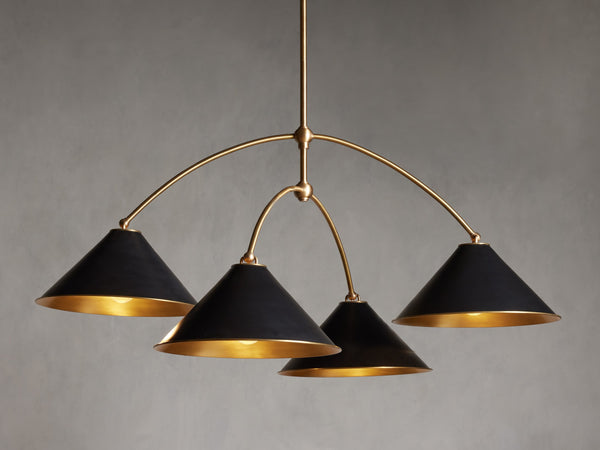 Matte Black Cone Shade Brass Cluster Chandelier
