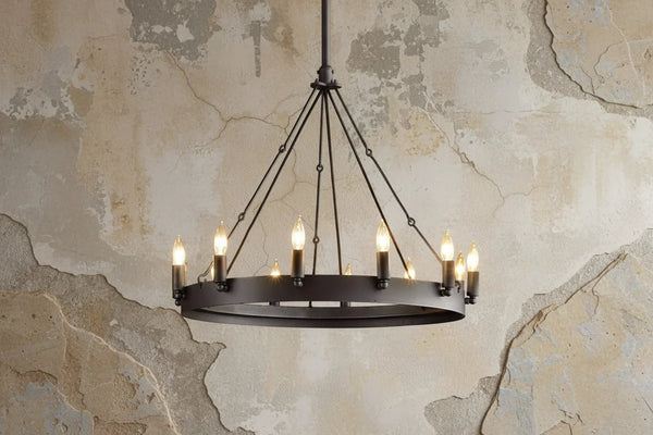Matte Charcoal Steel Ring Candle Chandelier