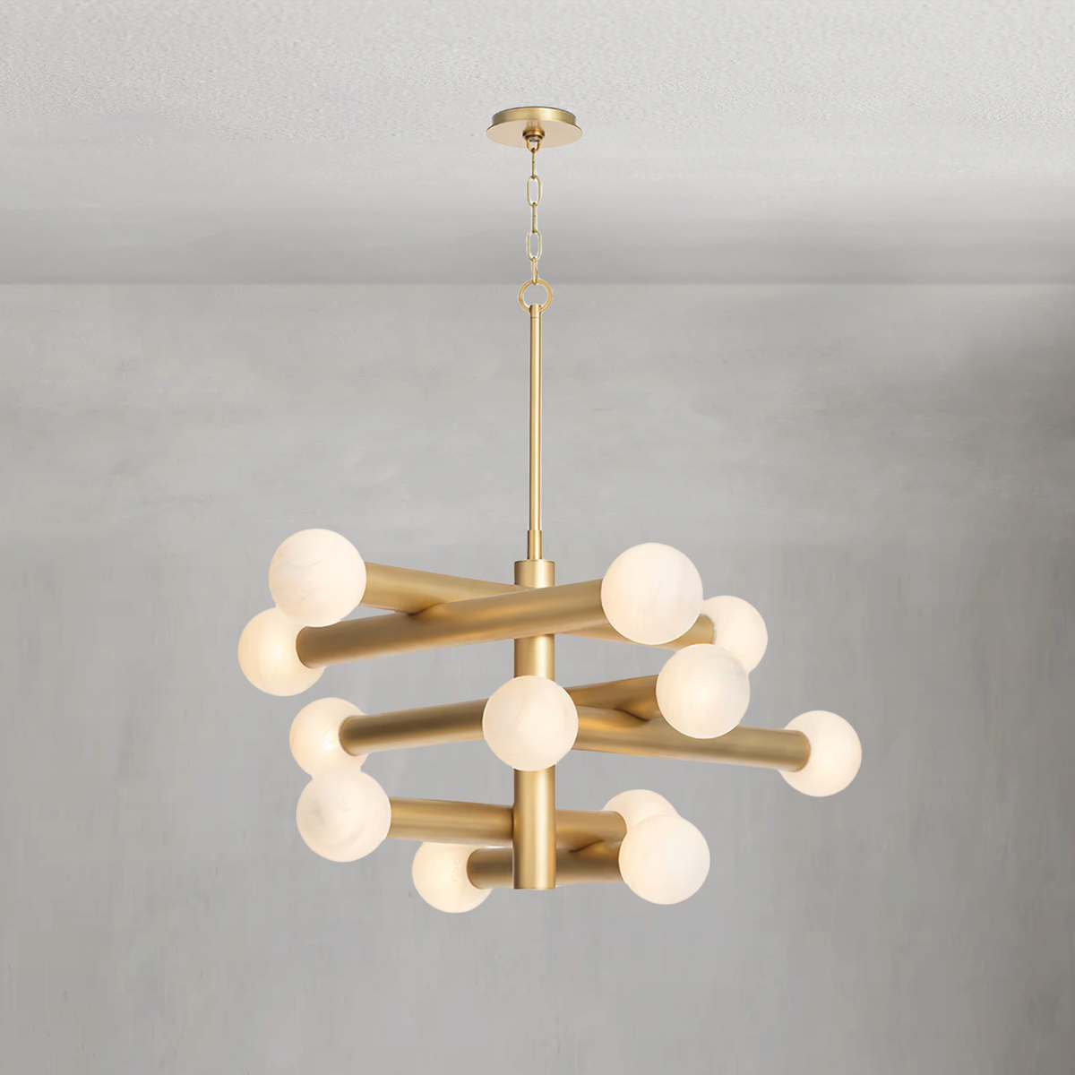 Mid-Century Alabaster Glass Globe Cluster Chandelier