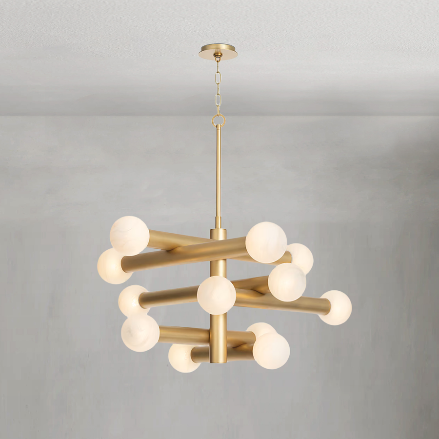 Mid-Century Alabaster Glass Globe Cluster Chandelier