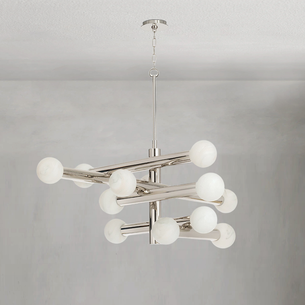 Mid-Century Alabaster Glass Globe Cluster Chandelier
