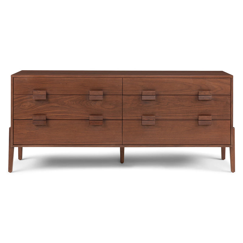 Mid-Century Modern 6-Drawer Sideboard – Minimalist Storage with Sculptural Pulls