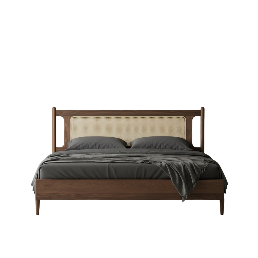 Mid-Century Modern Cane Panel Bed - Main View