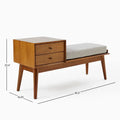 Mid-Century Modern Entryway Bench with Drawers and Cushion - Alternate Angle