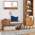 Mid-Century Modern Entryway Bench with Drawers and Cushion - Lifestyle Setting
