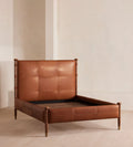 Mid-Century Modern Leather Panel Bed - Lifestyle Setting