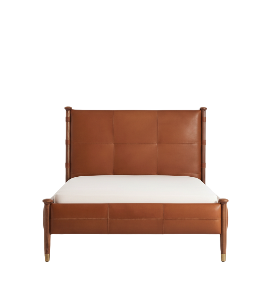 Mid-Century Modern Leather Panel Bed - Main View