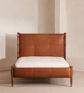 Mid-Century Modern Leather Panel Bed - Side View
