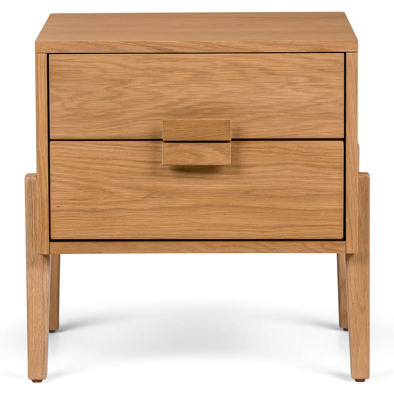 Mid-Century Modern Nightstand – Two Drawer Bedside Table with Sculpted Pulls