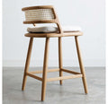 Mid-Century Modern Rattan & Wood Counter Stool - Detail View