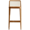 Mid-Century Modern Rattan & Wood Counter Stool - Detail View