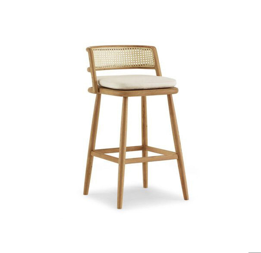 Mid-Century Modern Rattan & Wood Counter Stool - Main View