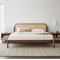 Mid-Century Modern Rattan Panel Bed - Side View