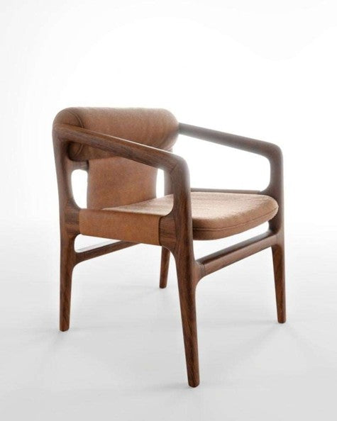 Mid-Century Modern Sculpted Armchair – Solid Wood Frame with Leather Upholstery
